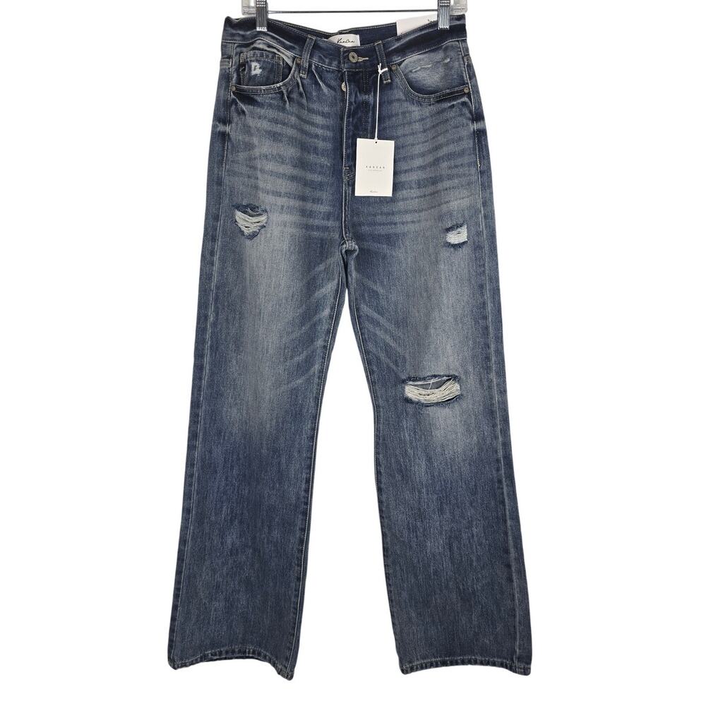 KanCan 90's Flare Whiskering Distressed Light Wash Button Fly Jeans 28 NWT